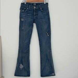 Y2K Rock & Republic Silver Low Rise Bootcut Jeans Distressed Stretch USA